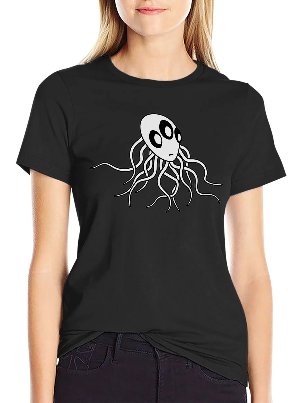 Mens Black T-Shirt with White Octopus Graphic product image 2