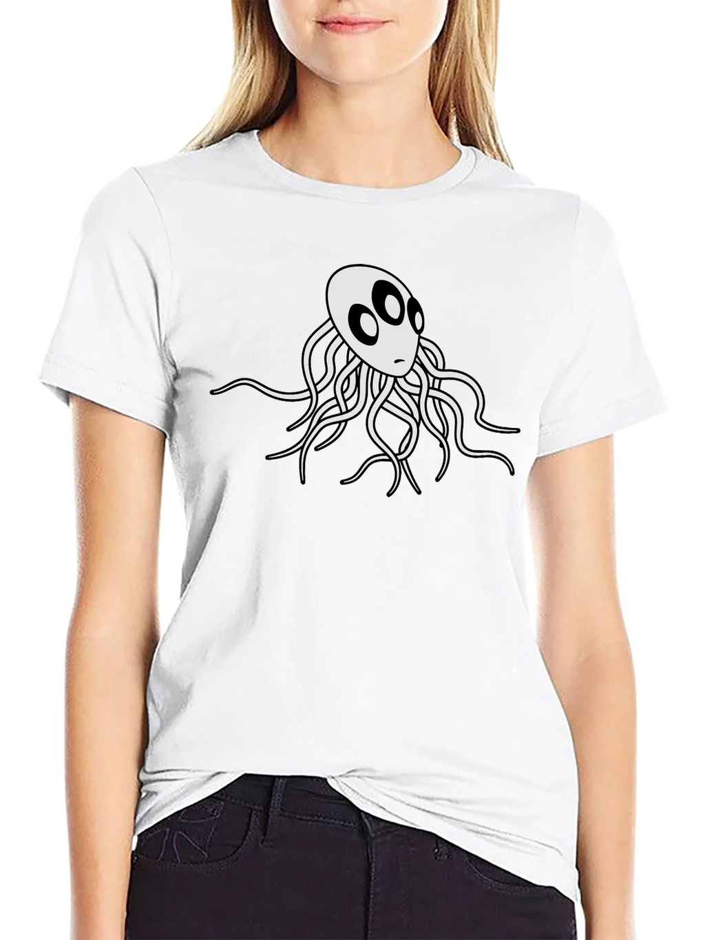 Mens Black T-Shirt with White Octopus Graphic product image 8