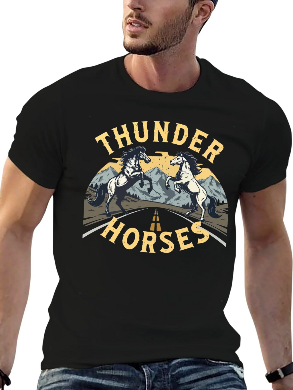 Thunder Horses Black Graphic T-Shirt product image 3