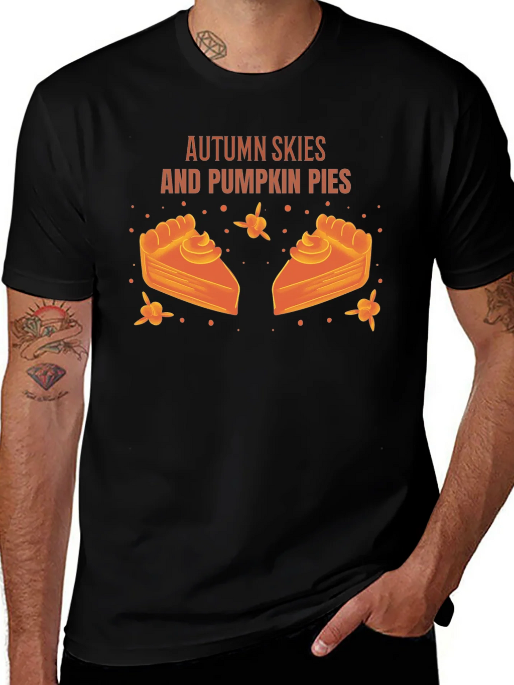 Autumn Skies Pumpkin Pies Black Graphic T-Shirt product image 1
