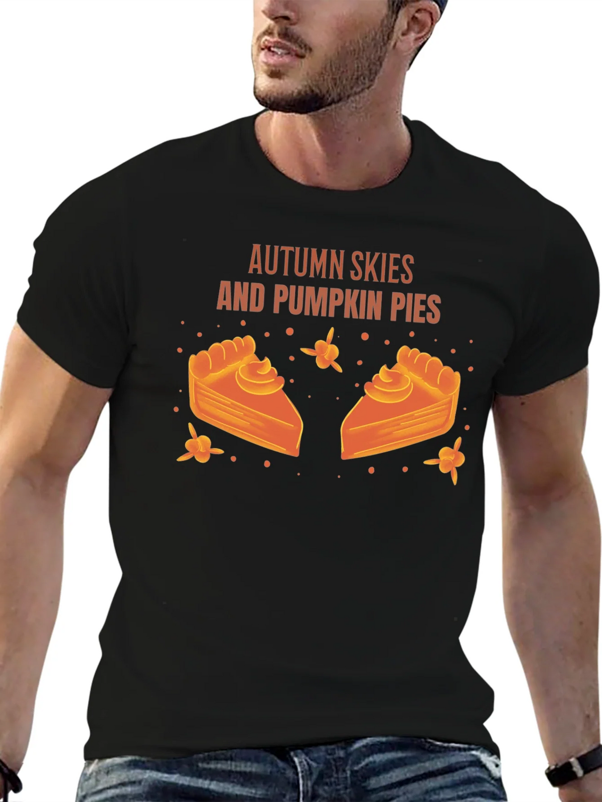 Autumn Skies Pumpkin Pies Black Graphic T-Shirt product image 6