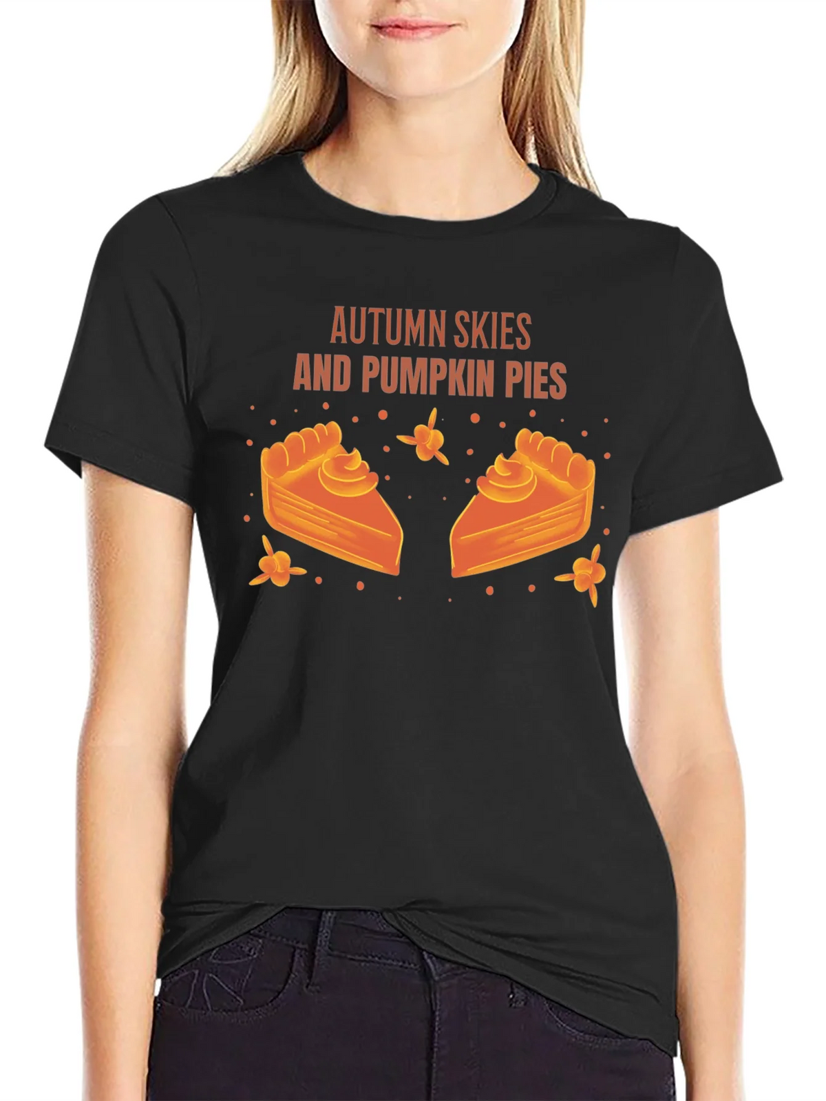 Autumn Skies Pumpkin Pies Black Graphic T-Shirt product image 2