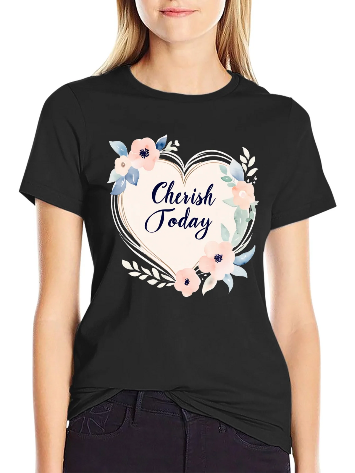 Cherish Today Floral Heart Graphic T-Shirt product image 2