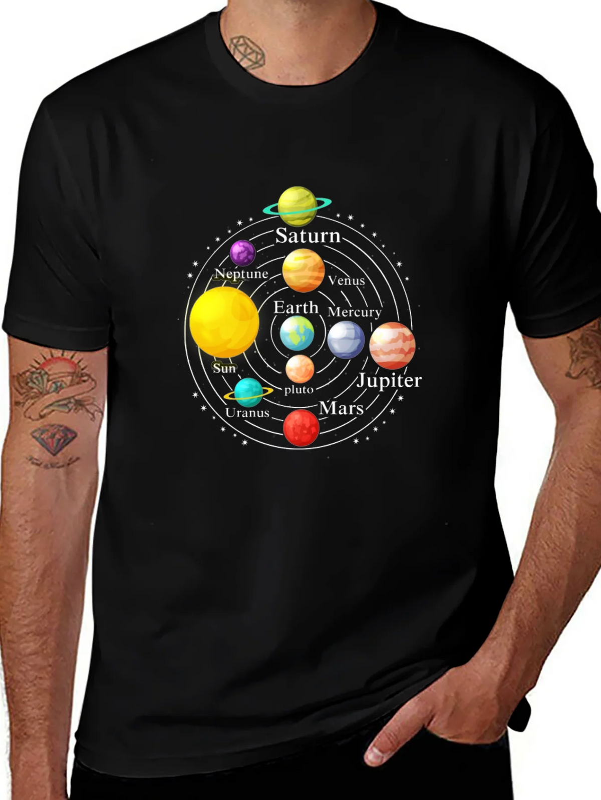 Solar System Planet Graphic Print Black T-Shirt product image 1