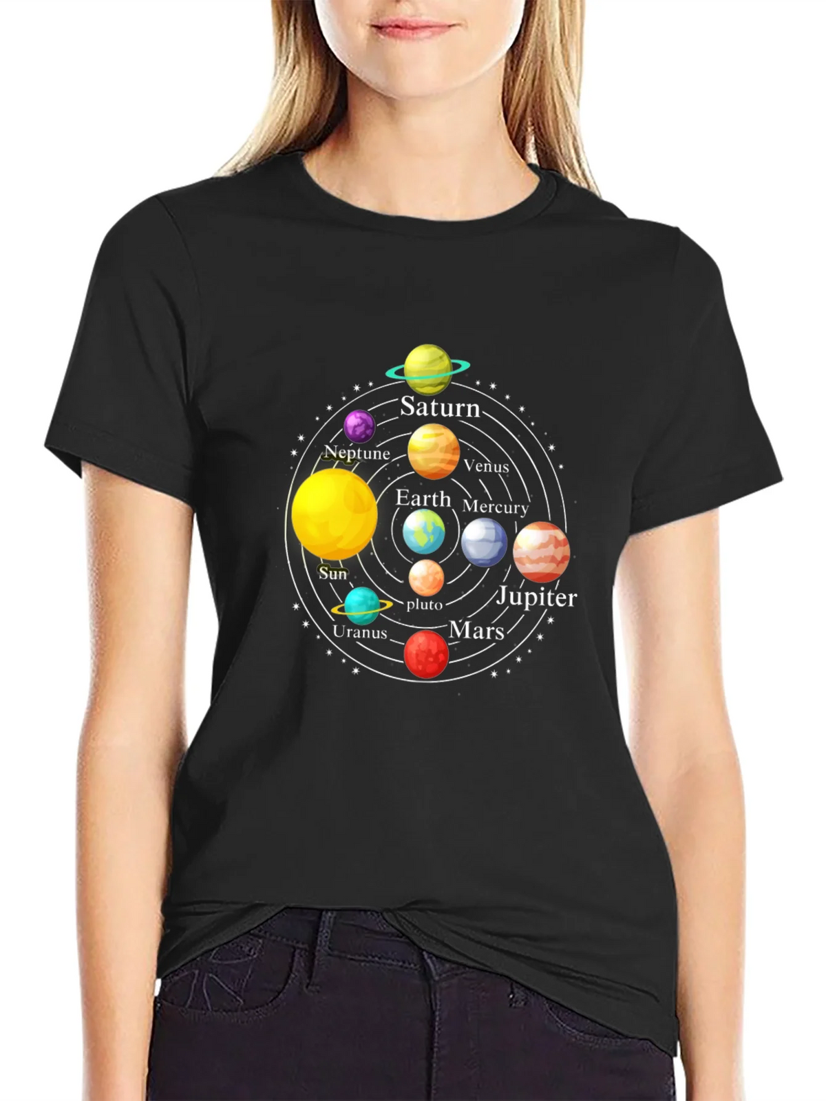 Solar System Planet Graphic Print Black T-Shirt product image 2