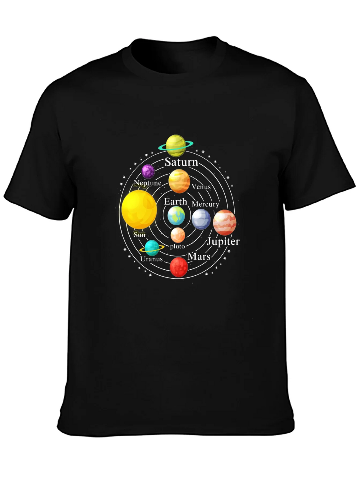 Solar System Planet Graphic Print Black T-Shirt product image 3