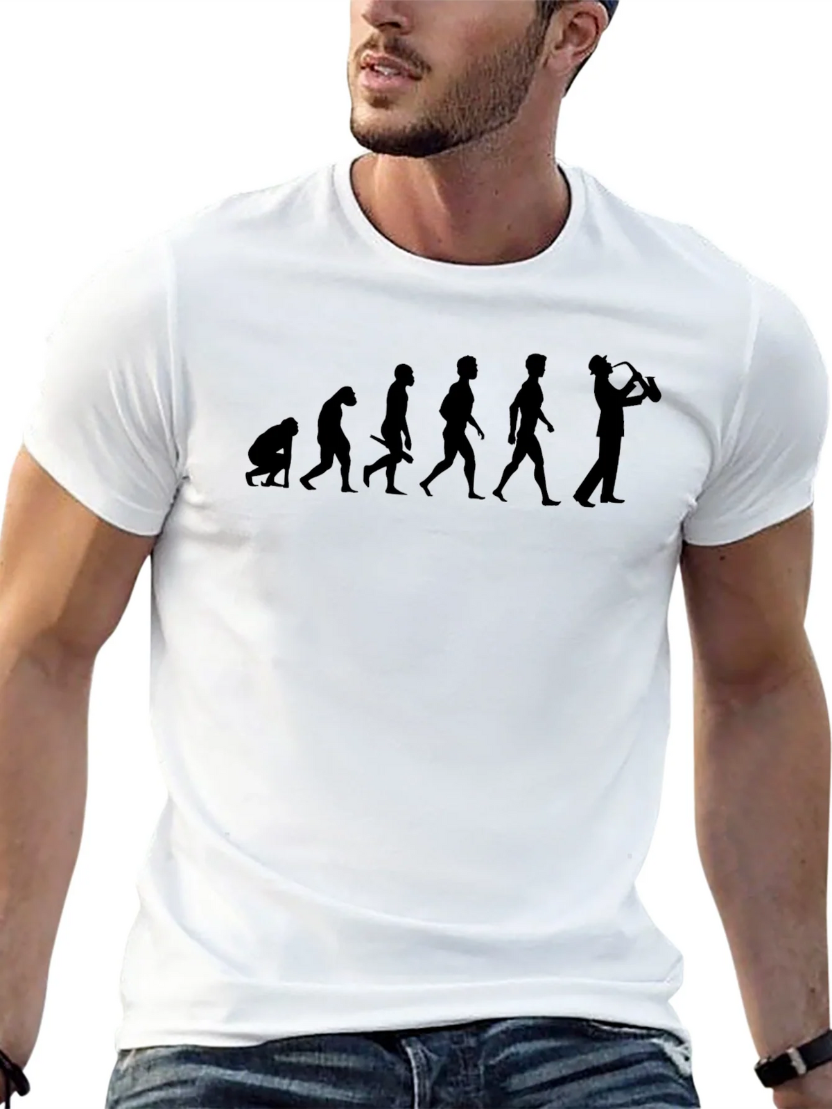 Evolution of Saxophone Player Black T-Shirt product image 2