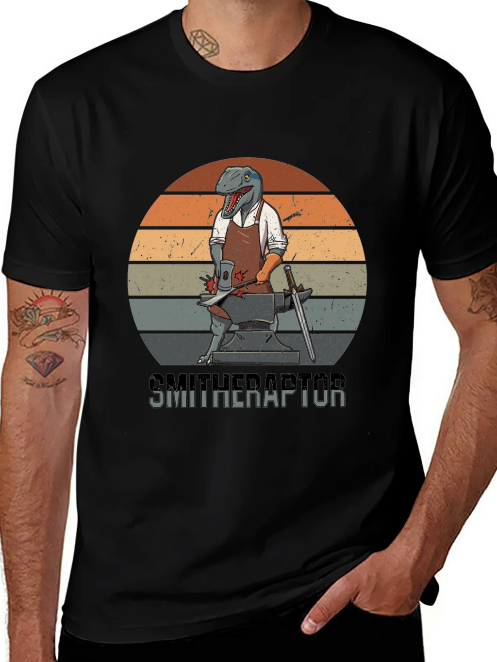Smitheraptor T-Shirt: Dinosaur Blacksmith Design product image 1