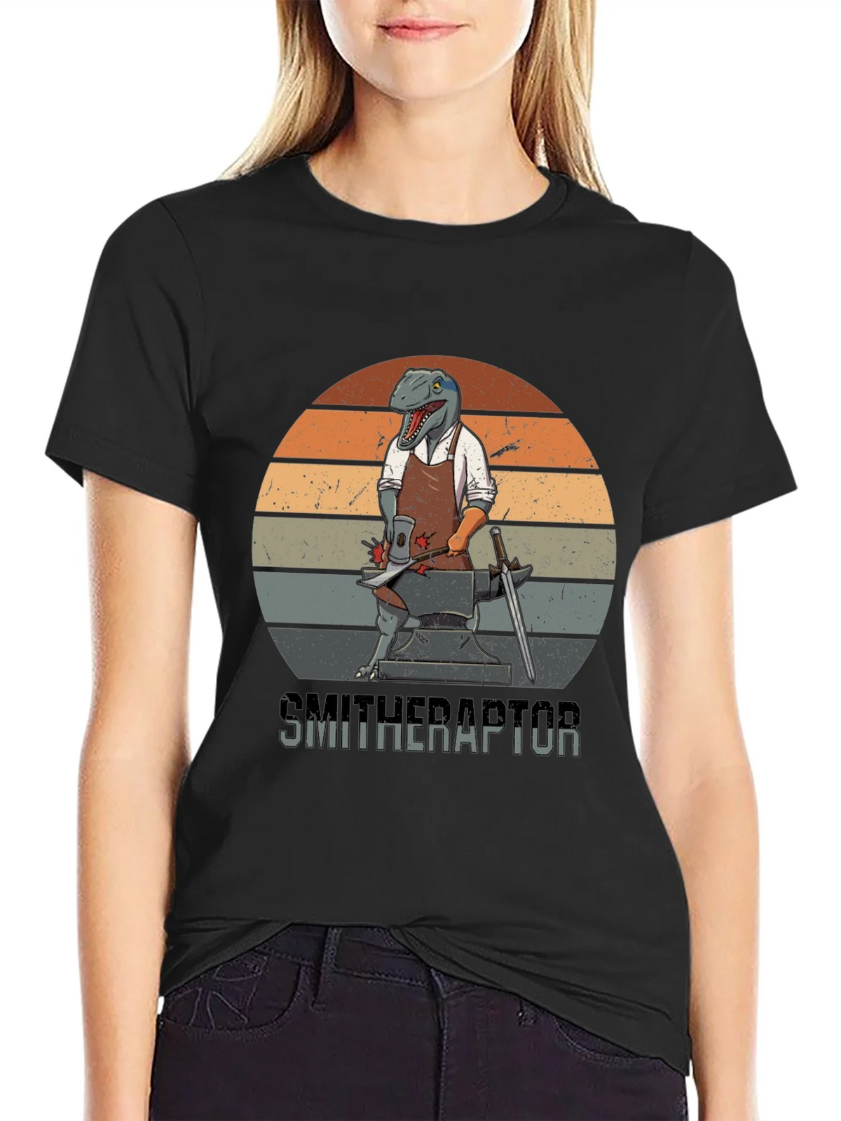 Smitheraptor T-Shirt: Dinosaur Blacksmith Design product image 2