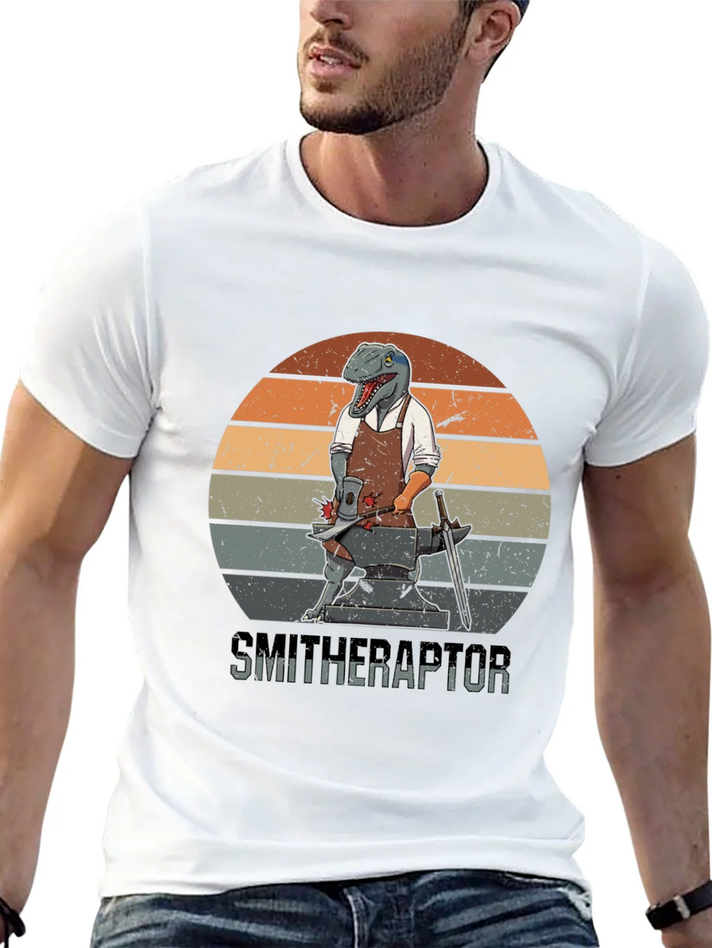 Smitheraptor T-Shirt: Dinosaur Blacksmith Design product image 12
