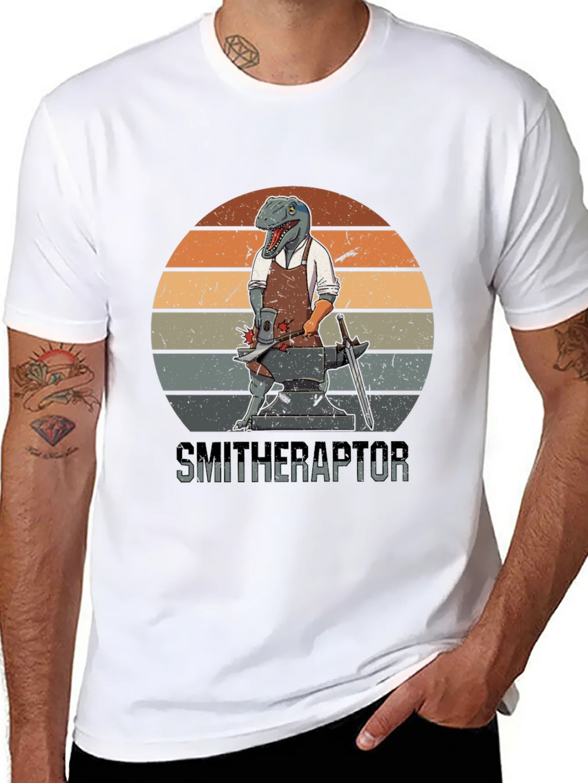 Smitheraptor T-Shirt: Dinosaur Blacksmith Design product image 7