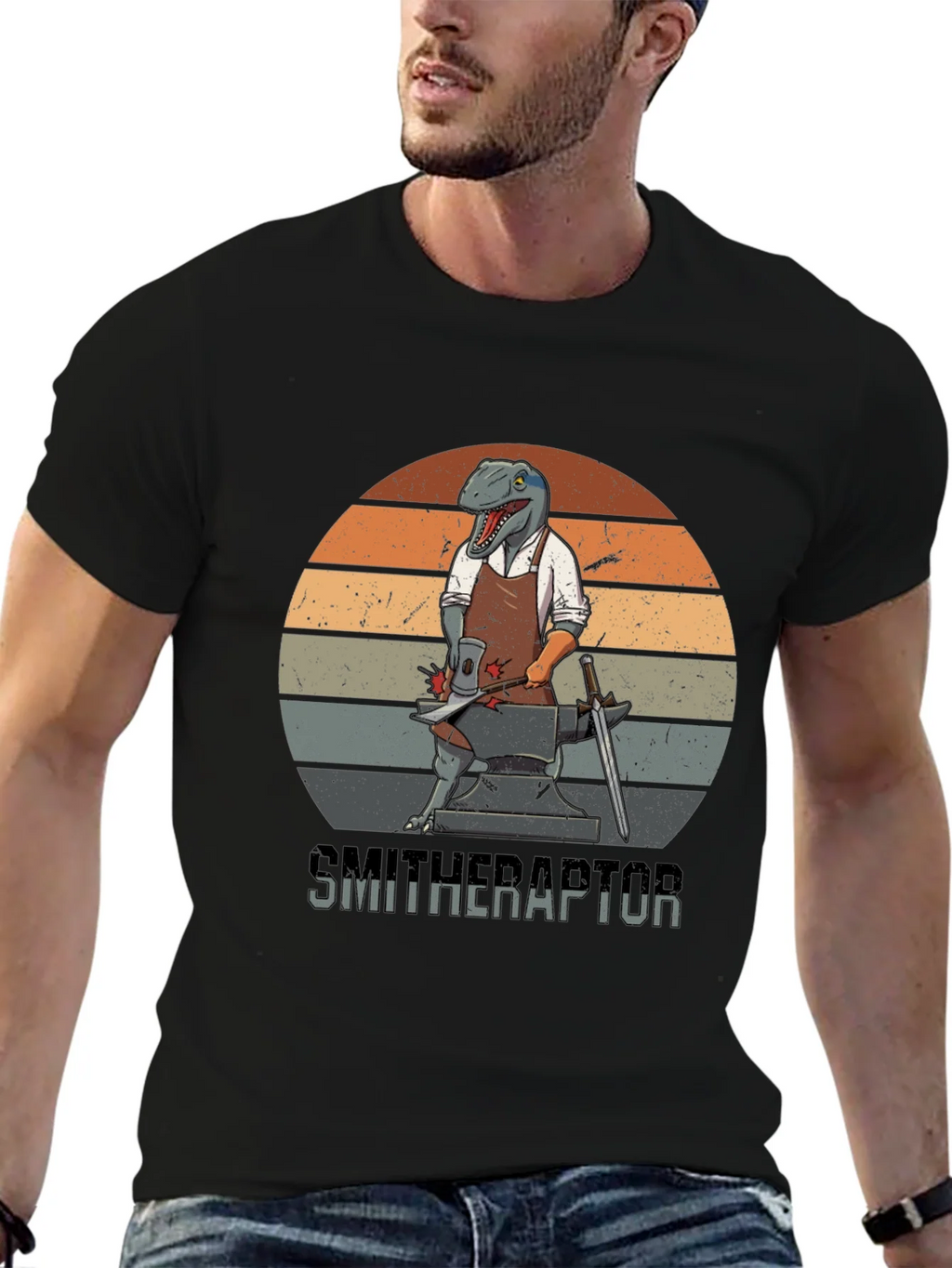 Smitheraptor T-Shirt: Dinosaur Blacksmith Design product image 6
