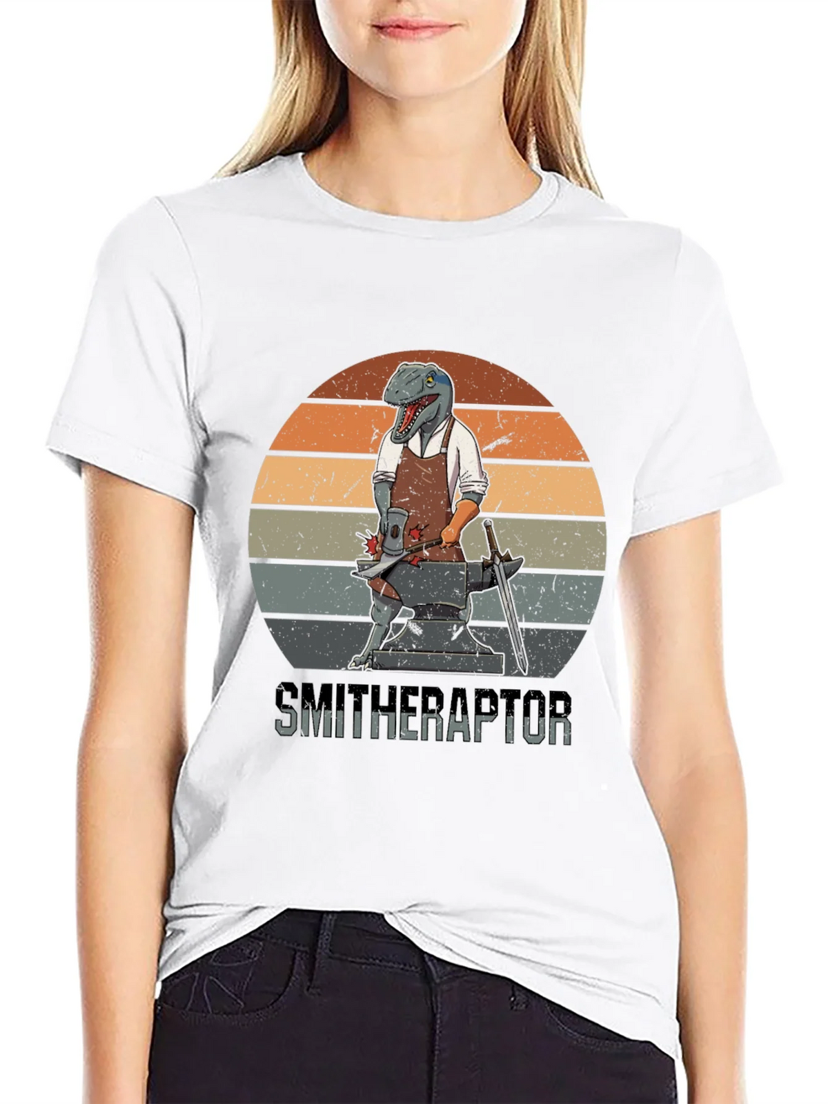 Smitheraptor T-Shirt: Dinosaur Blacksmith Design product image 8