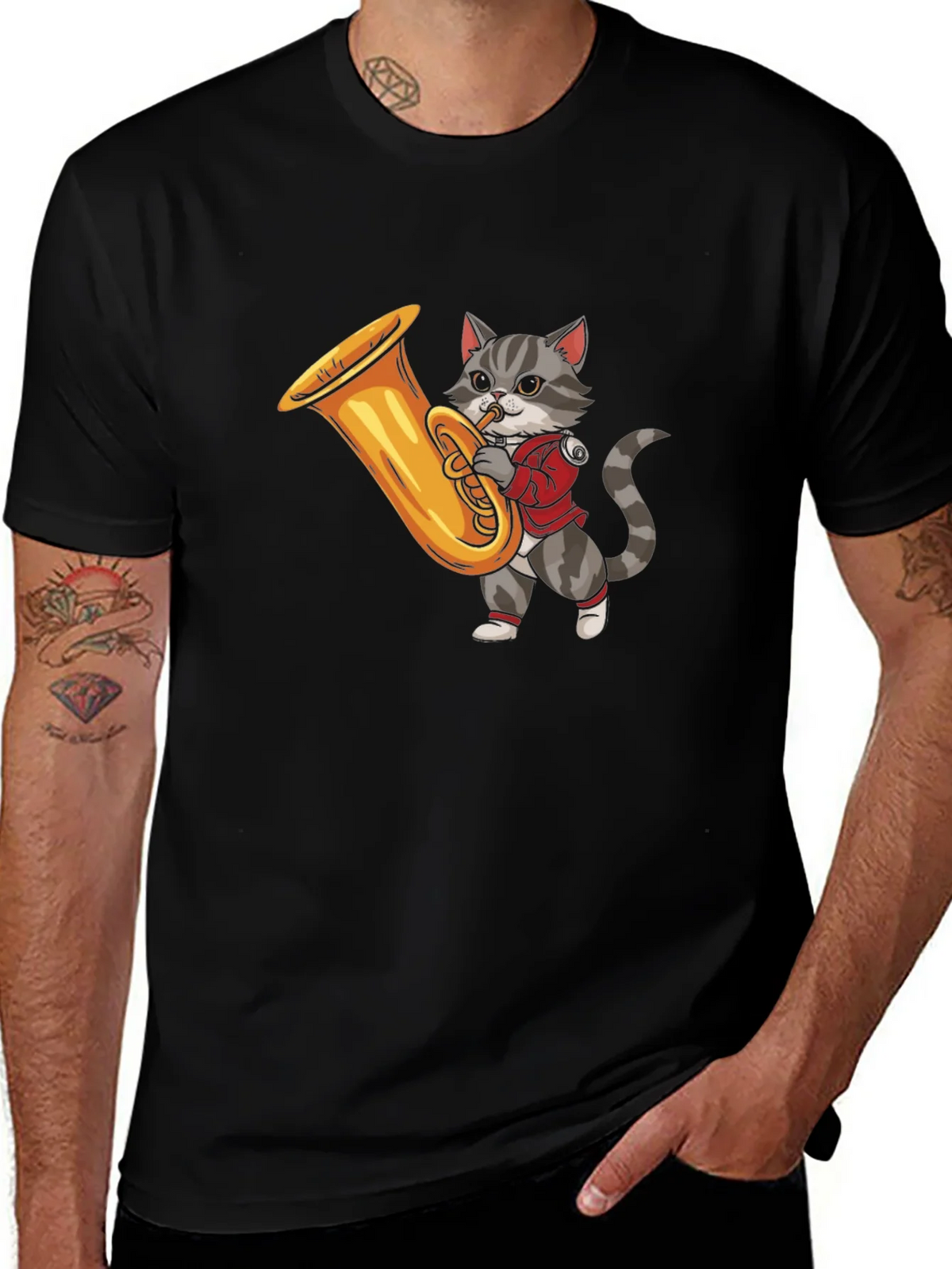 Cat Playing Tuba Graphic T-Shirt product image 1