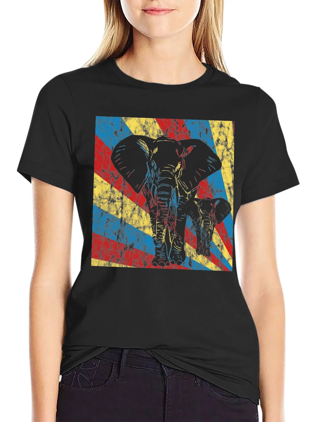 Elephant Graphic Tee - Retro Style Black T-Shirt product image 1