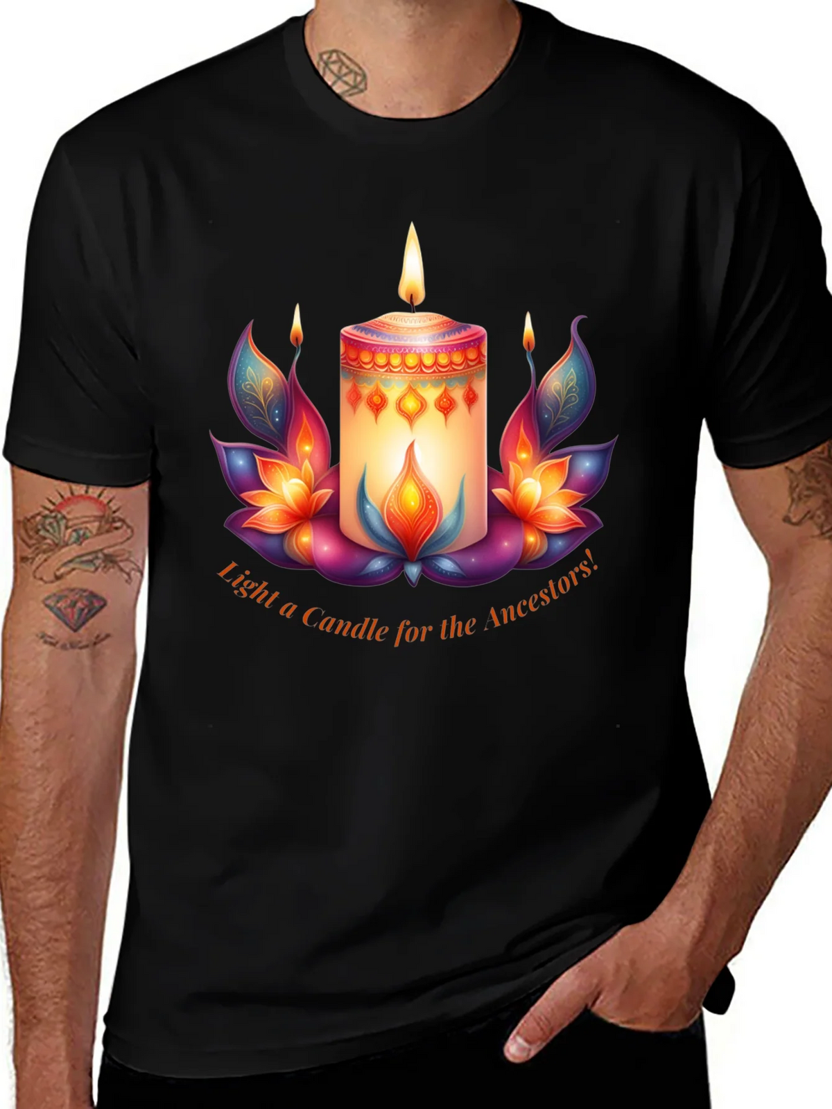 Ancestral Light T-Shirt - Candle & Lotus Design product image 1