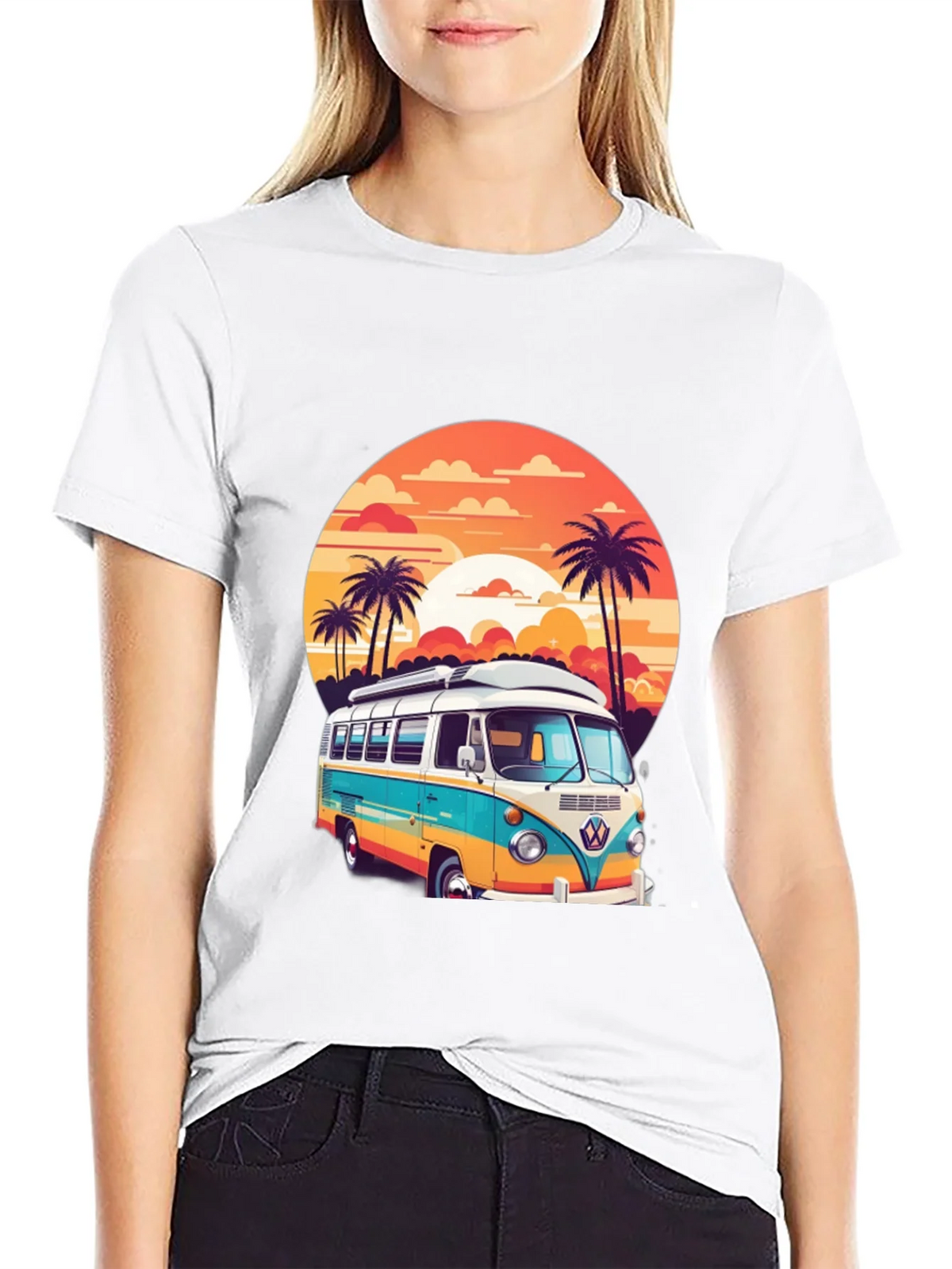 Retro VW Bus Sunset Graphic Tee product image 8