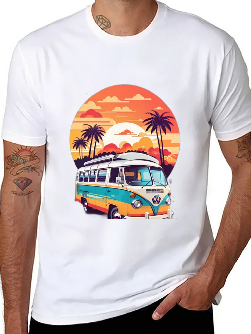 Retro VW Bus Sunset Graphic Tee product image 7