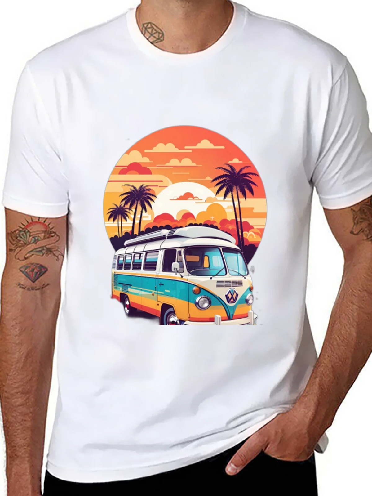 Retro VW Bus Sunset Graphic Tee product image 7