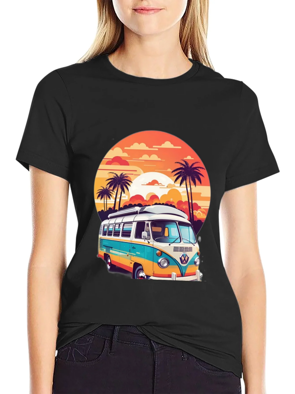 Retro VW Bus Sunset Graphic Tee product image 2