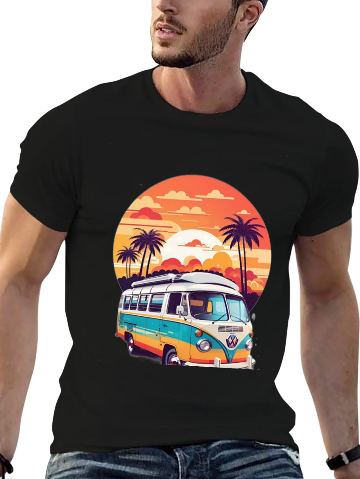 Retro VW Bus Sunset Graphic Tee product image 6