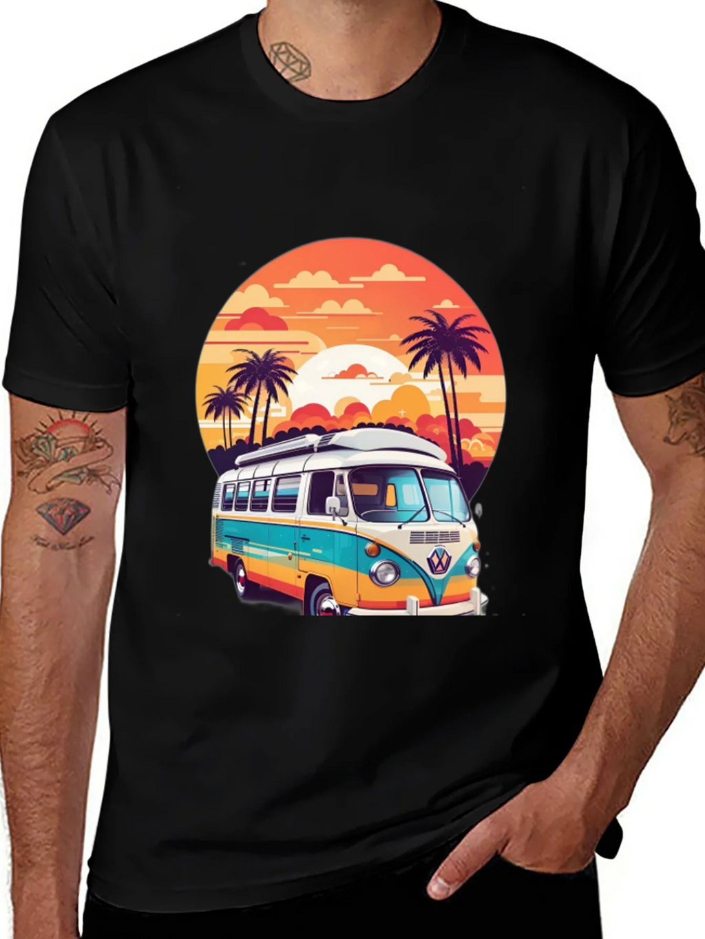Retro VW Bus Sunset Graphic Tee product image 1
