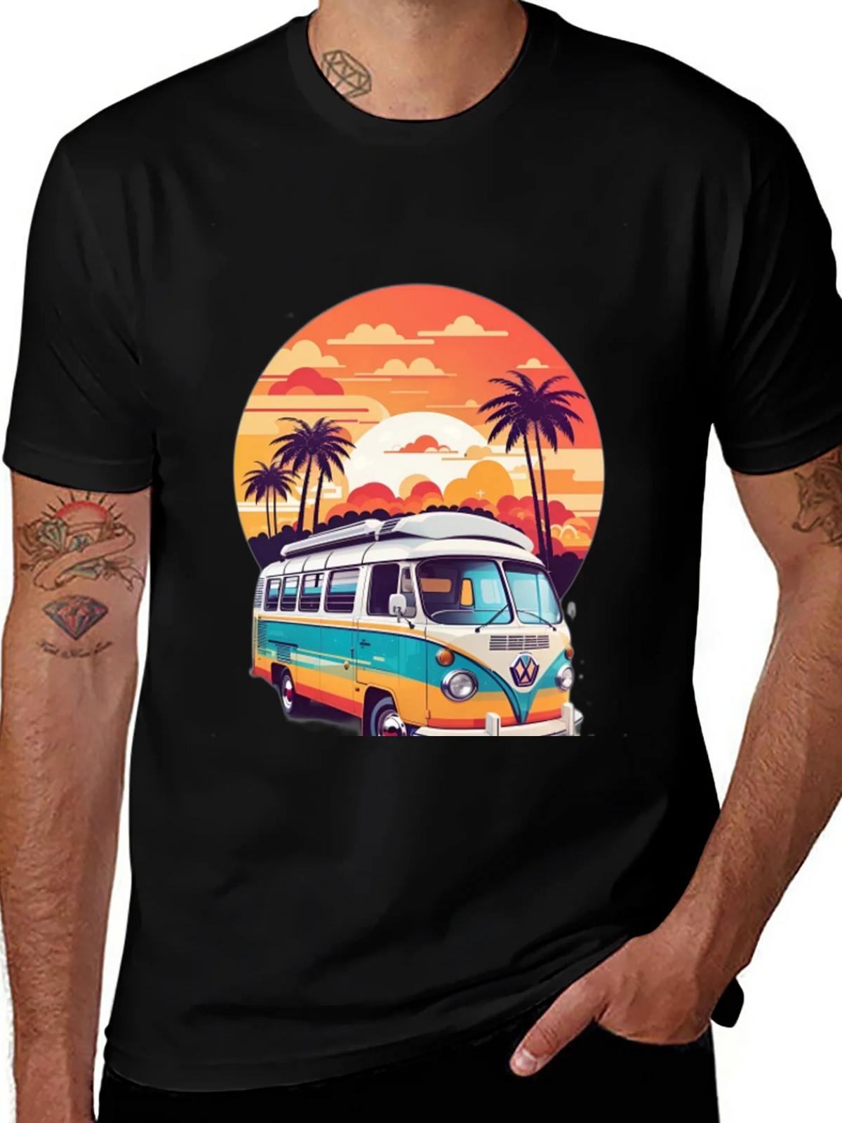 Retro VW Bus Sunset Graphic Tee product image 1