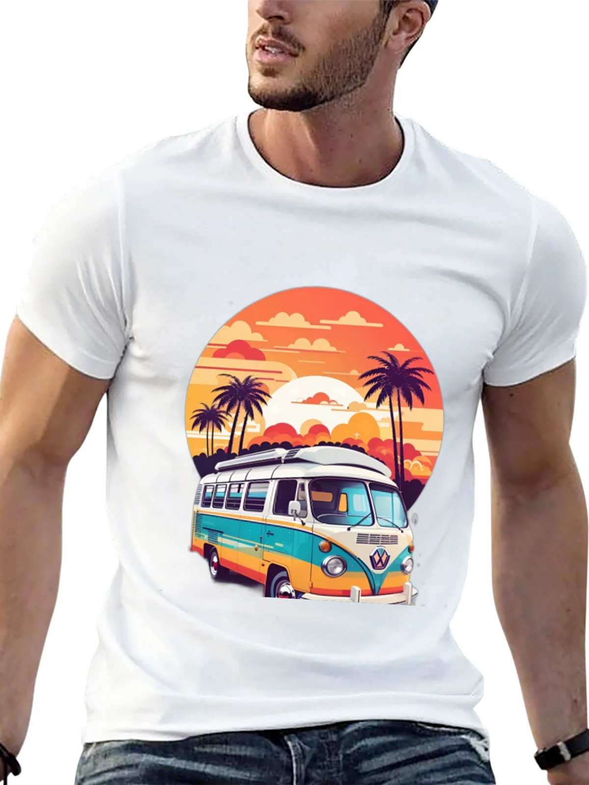 Retro VW Bus Sunset Graphic Tee product image 12
