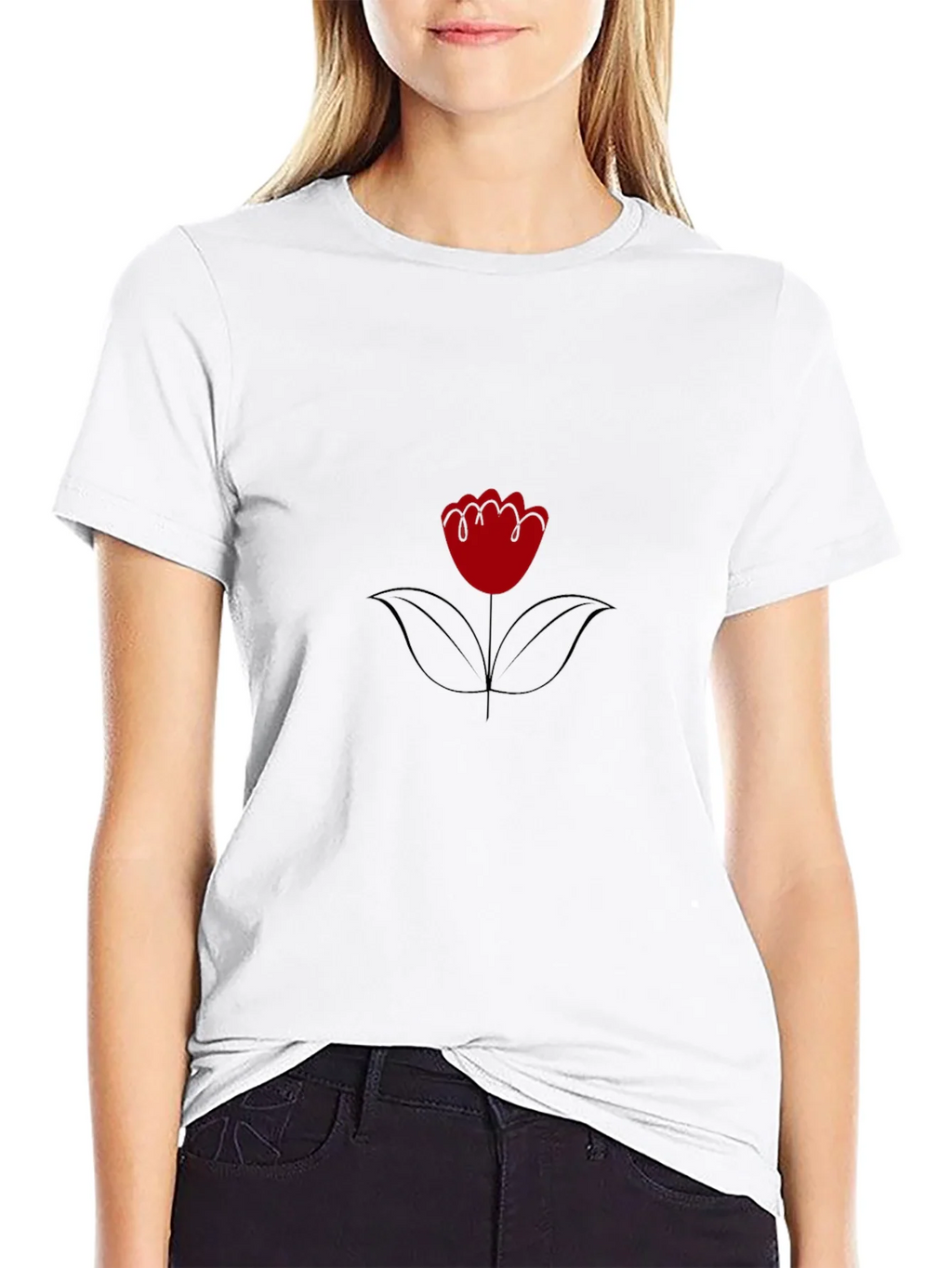 Black T-Shirt with Red Flower Graphic product image 8