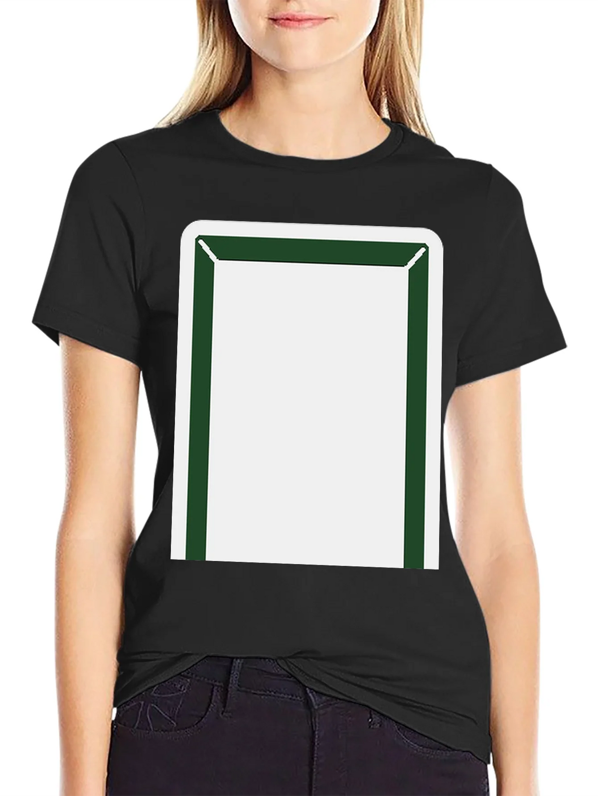 Minimalist Block T-Shirt - Black with Green & White Design product image 2