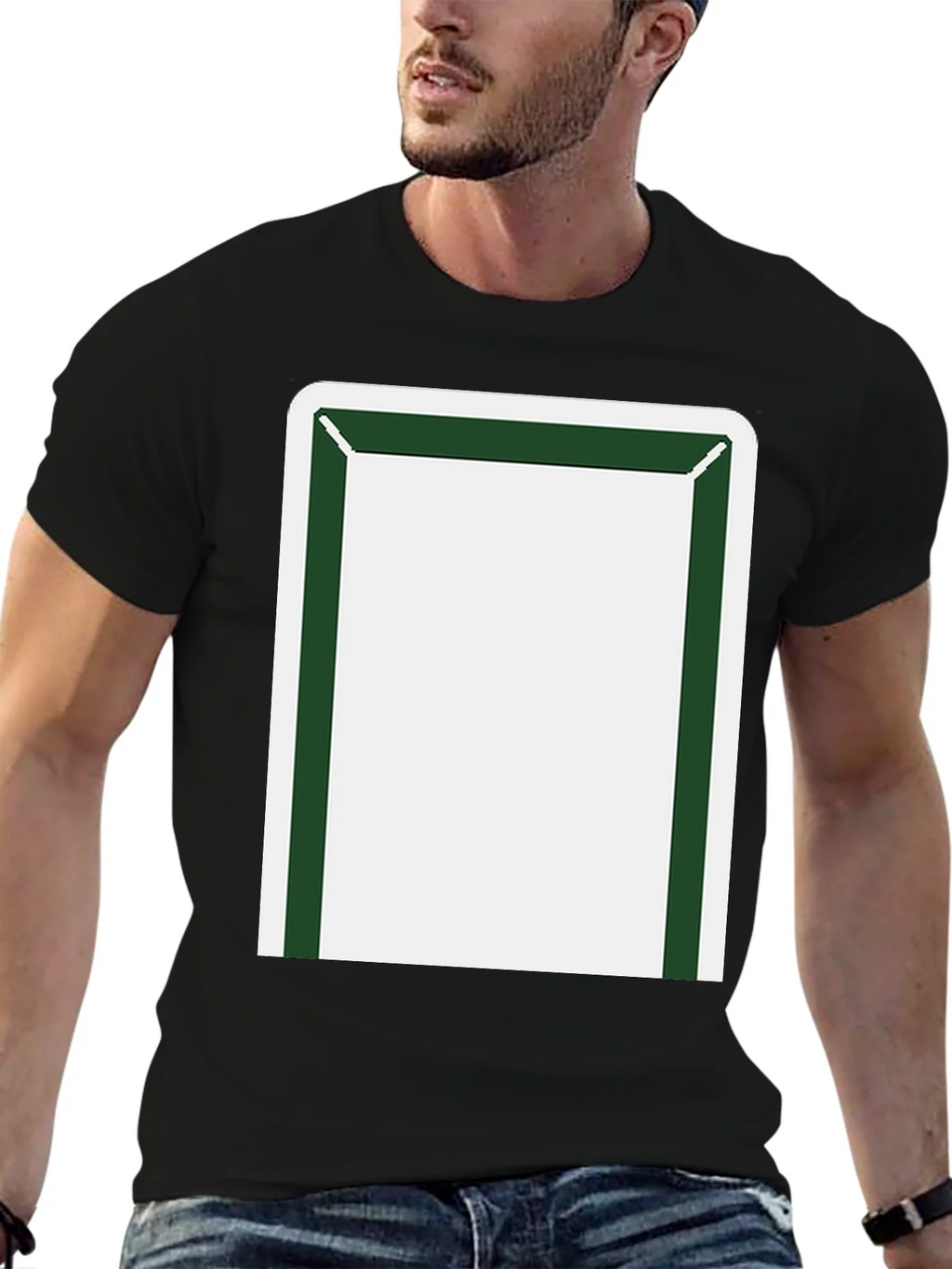 Minimalist Block T-Shirt - Black with Green & White Design product image 6