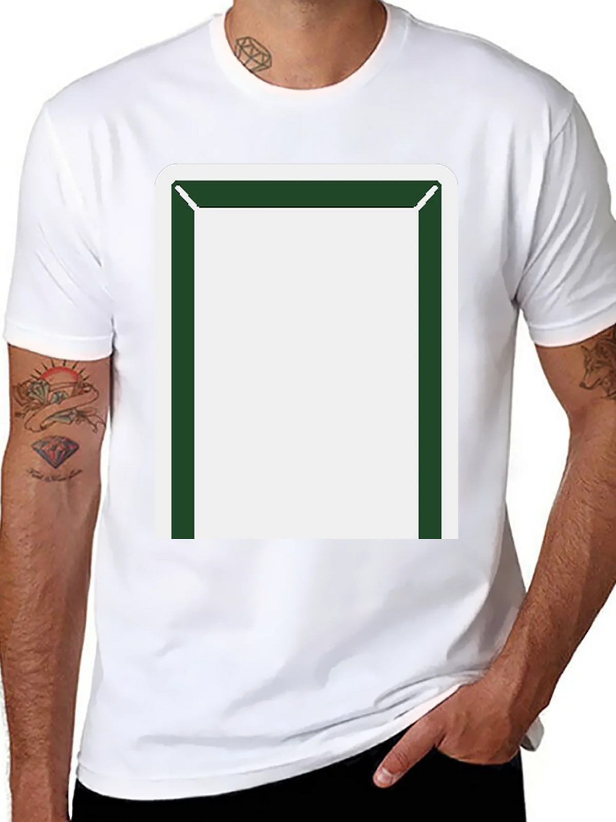 Minimalist Block T-Shirt - Black with Green & White Design product image 7