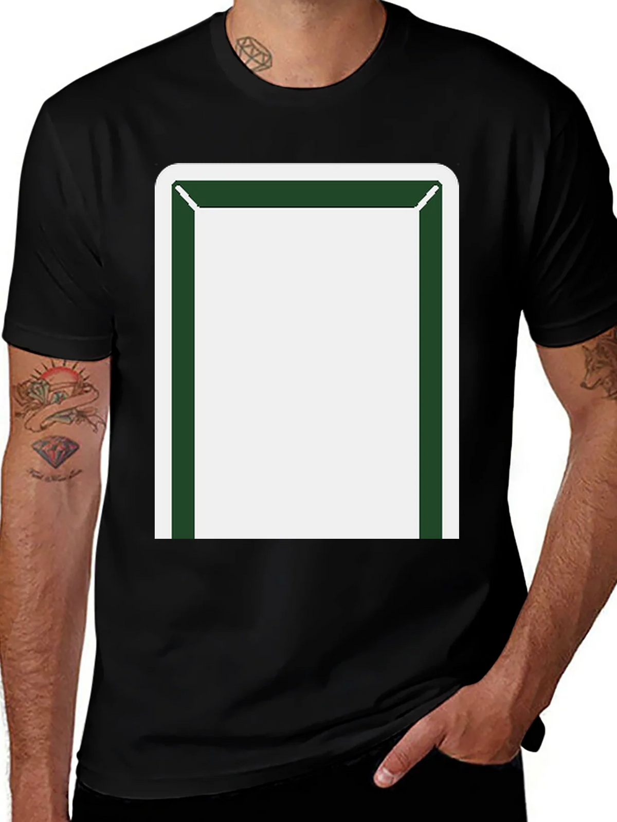Minimalist Block T-Shirt - Black with Green & White Design product image 1