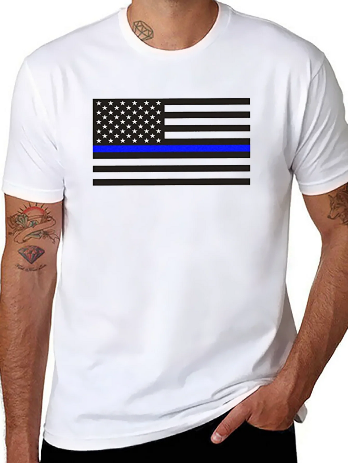 Thin Blue Line American Flag Graphic Tee product image 7