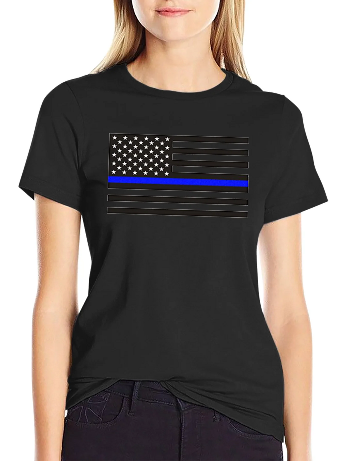Thin Blue Line American Flag Graphic Tee product image 2
