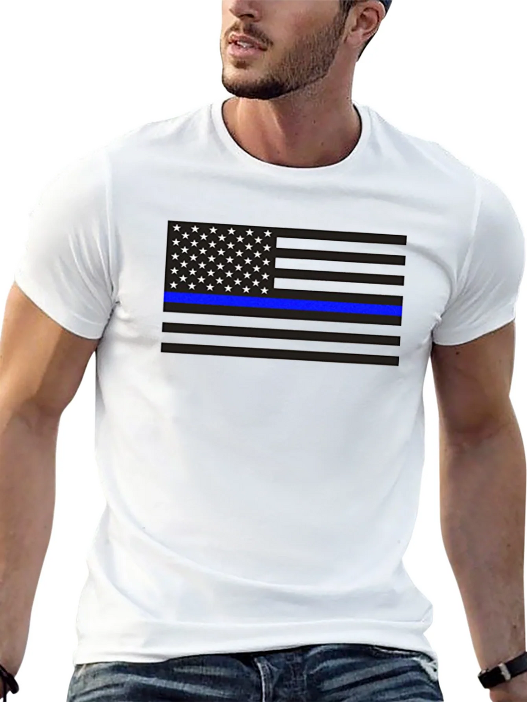 Thin Blue Line American Flag Graphic Tee product image 12