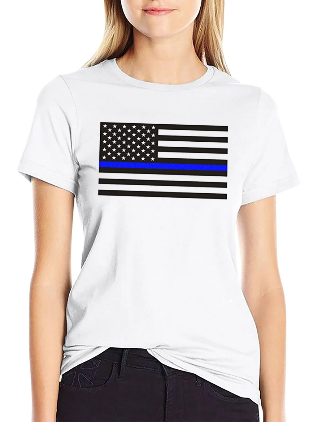 Thin Blue Line American Flag Graphic Tee product image 8