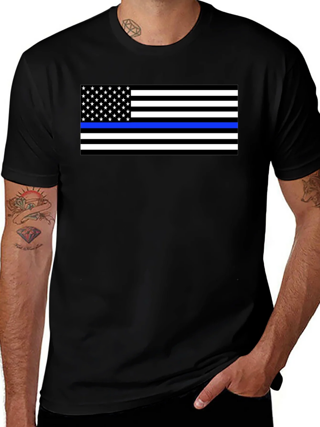 Thin Blue Line Flag Graphic T-Shirt - Black product image 1