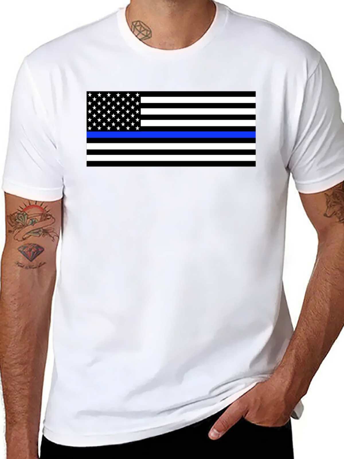 Thin Blue Line Flag Graphic T-Shirt - Black product image 7