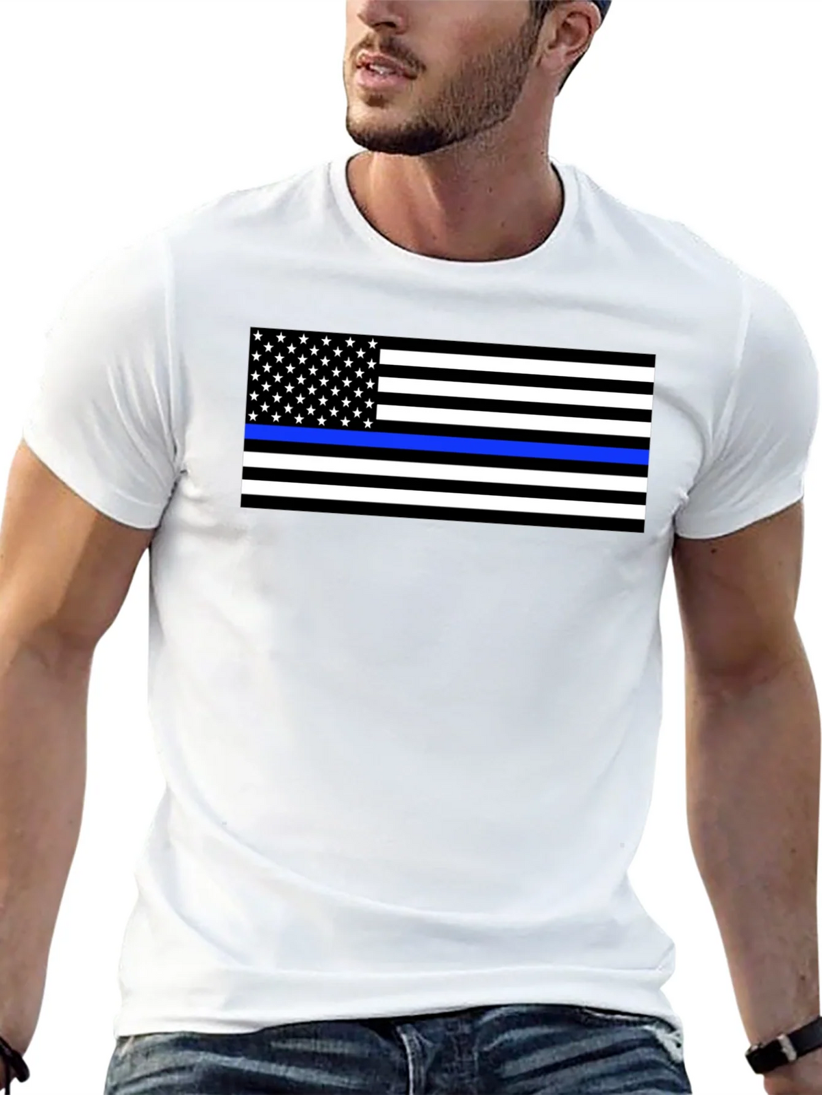 Thin Blue Line Flag Graphic T-Shirt - Black product image 12