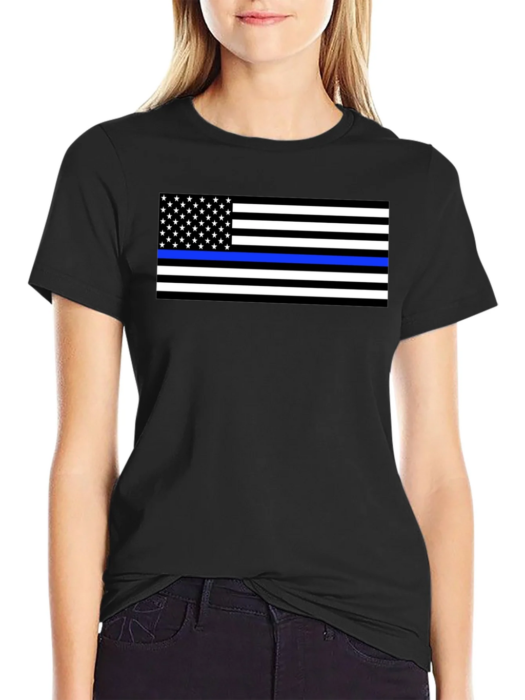 Thin Blue Line Flag Graphic T-Shirt - Black product image 2