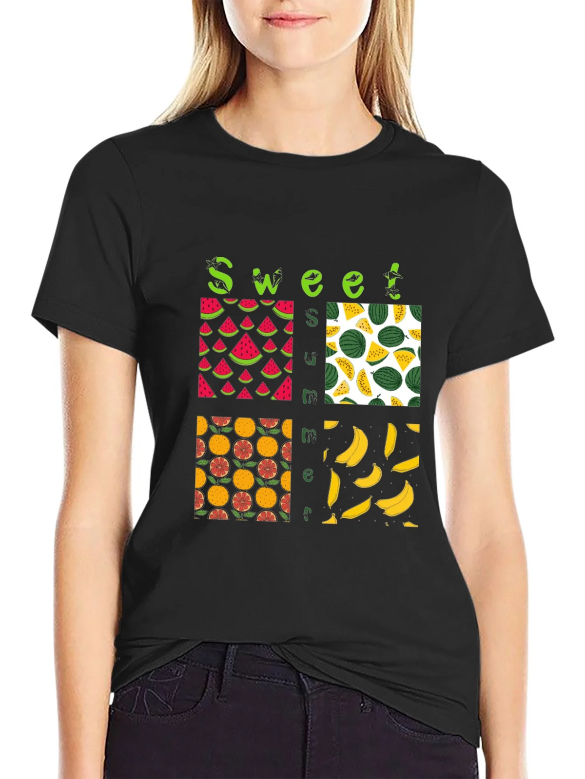 Sweet Summer Fruits Graphic Black T-Shirt product image 2