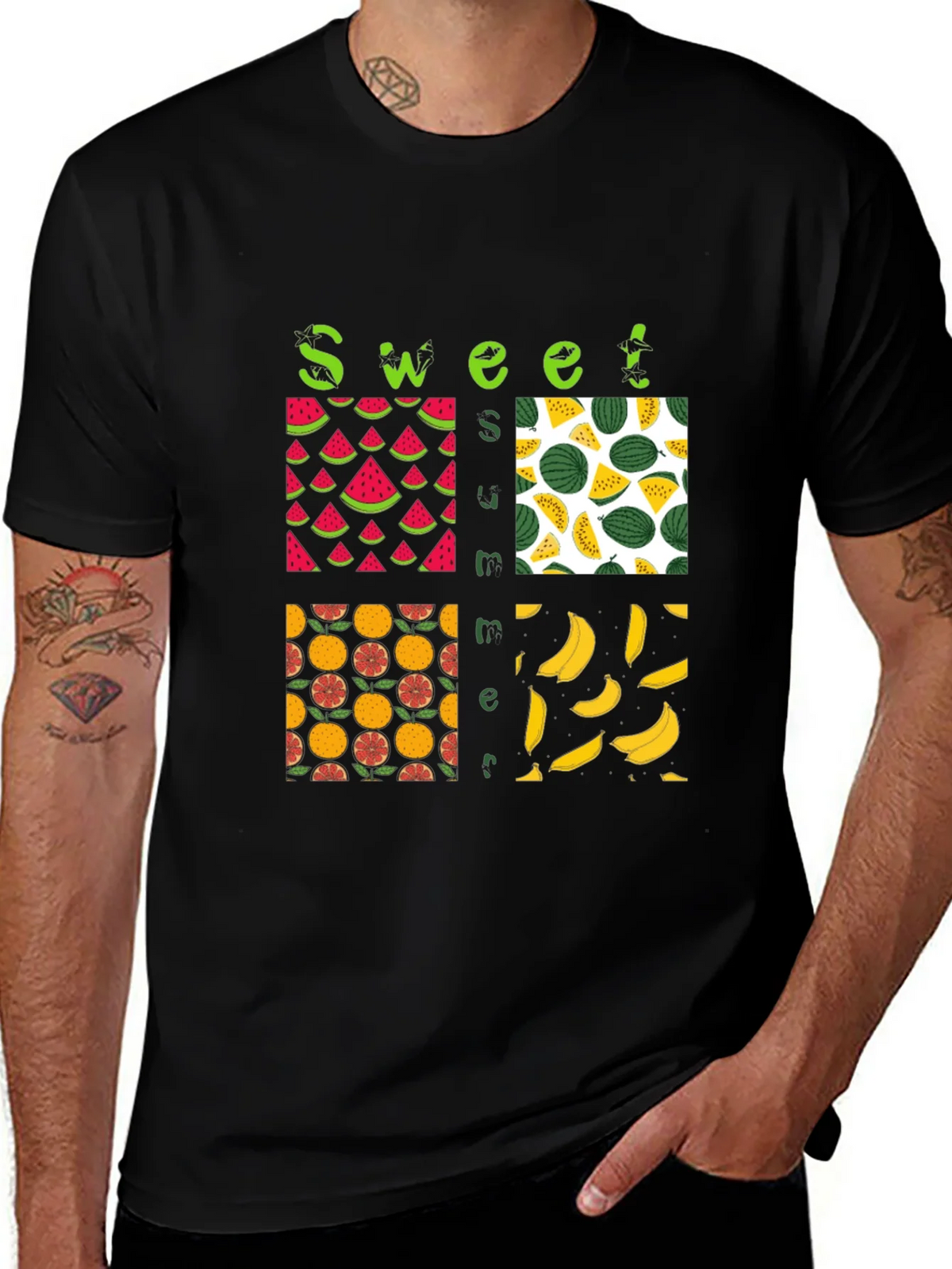 Sweet Summer Fruits Graphic Black T-Shirt product image 1