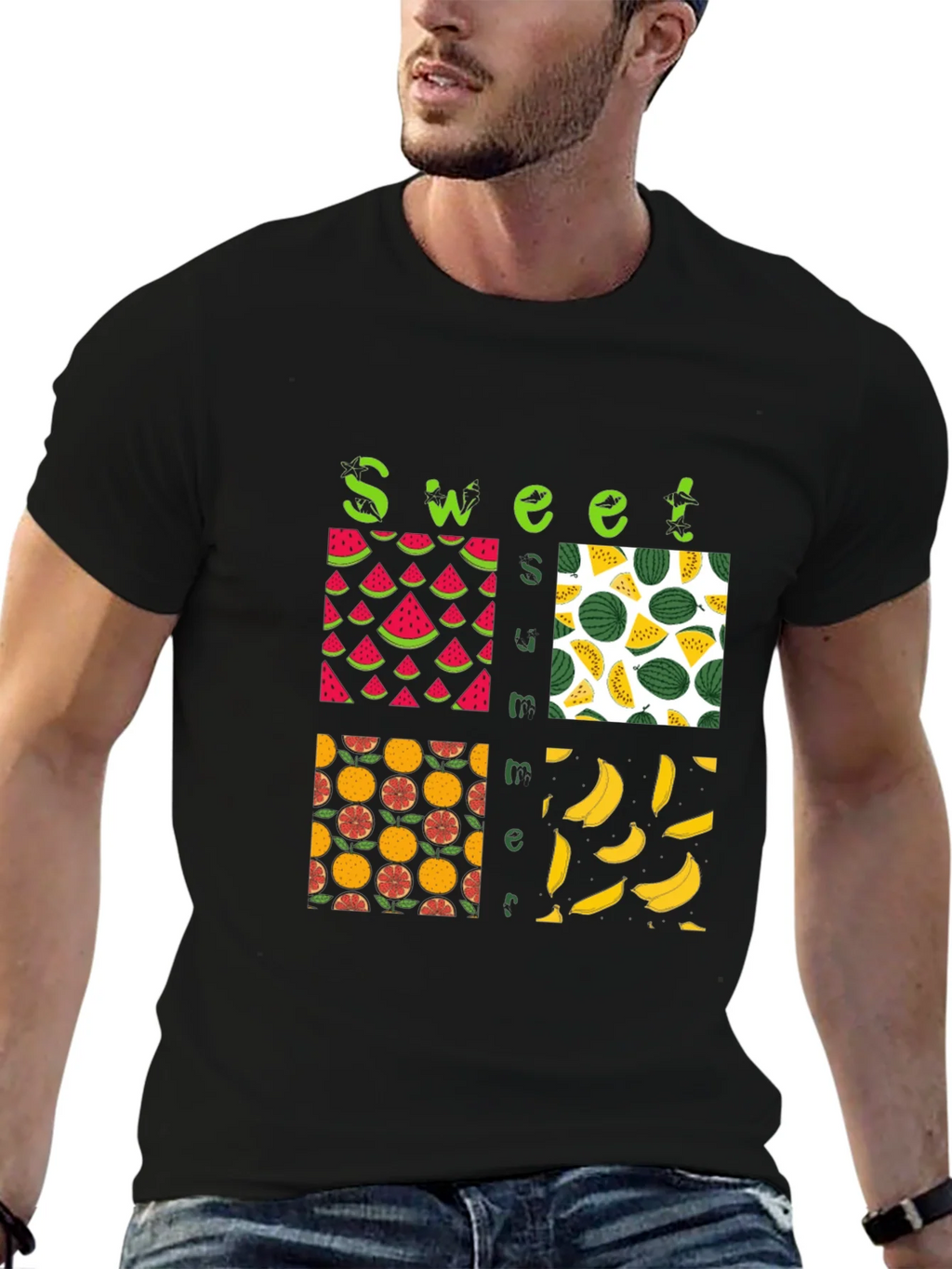Sweet Summer Fruits Graphic Black T-Shirt product image 4