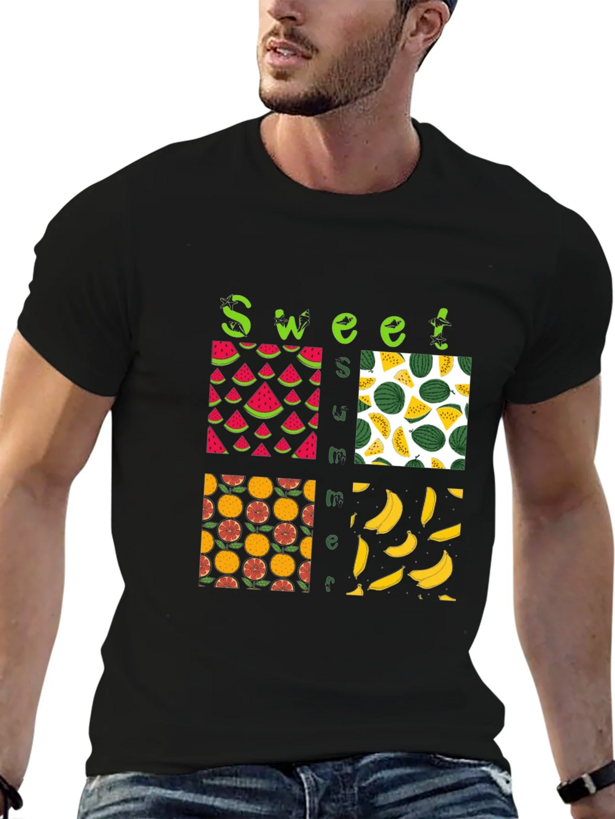 Sweet Summer Fruits Graphic Black T-Shirt product image 4