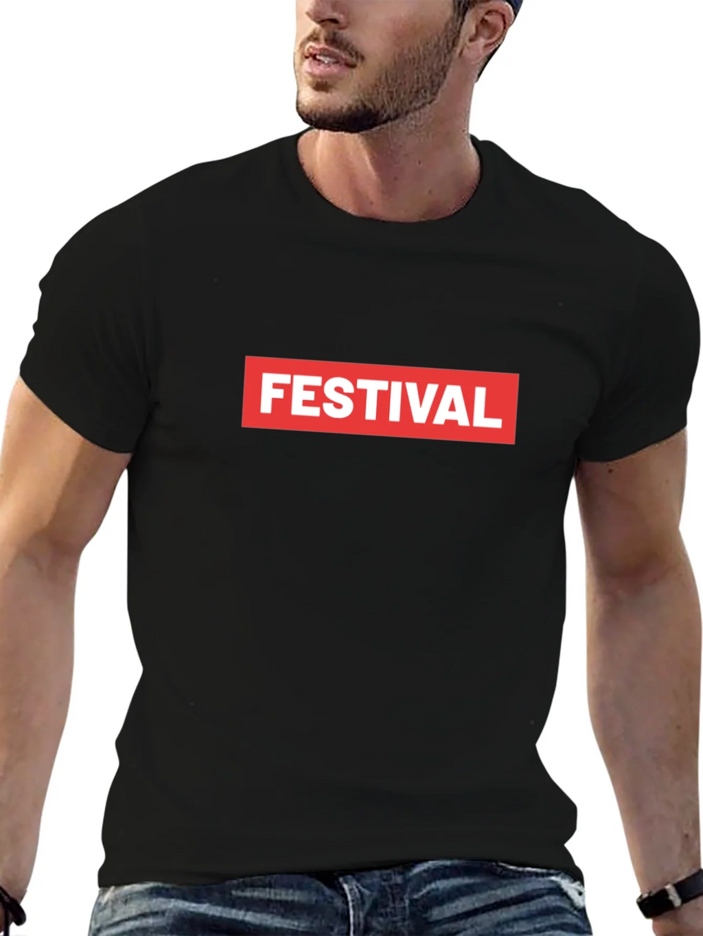 Festival Box Logo Graphic Tee - Cool Black T-Shirt product image 4