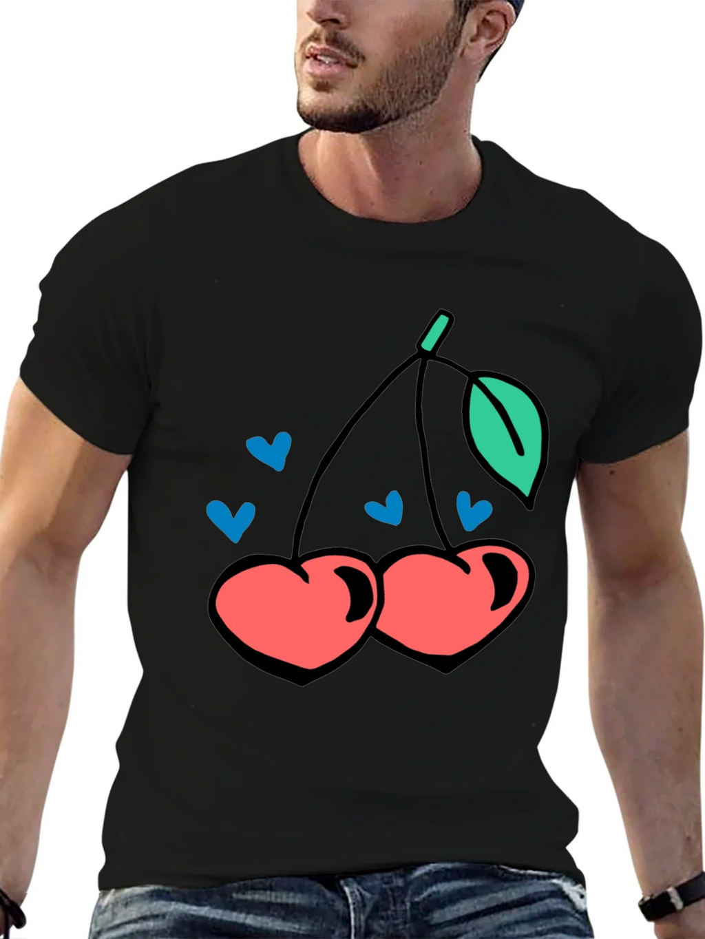 Cherry Hearts Graphic Black T-Shirt product image 5