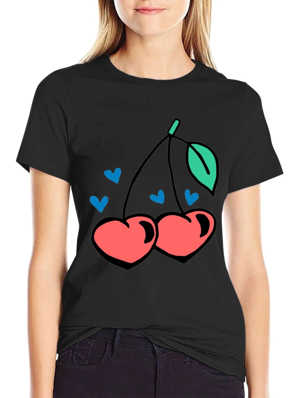 Cherry Hearts Graphic Black T-Shirt product image 1
