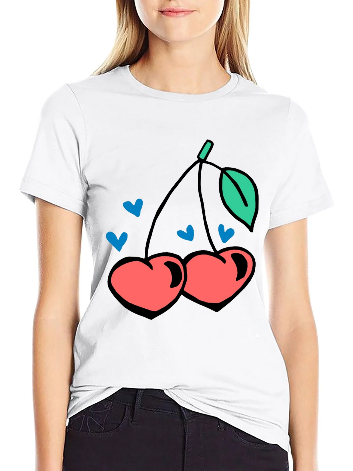 Cherry Hearts Graphic Black T-Shirt product image 7