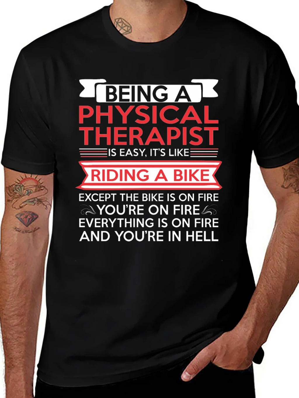Physical Therapist Funny T-Shirt Bike On Fire Graphic Tee product image 1